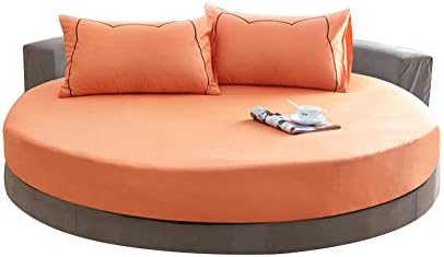 ShiningLove Bed Sheet Set Solid Color Pure Cotton Round Fitted Sheet Bed Cover Mattress Topper 200/220CM Wedding Housewarming Gift   Orange Diameter 200cm Fitted Sheet