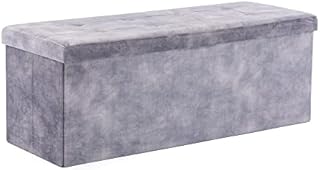 HNNHOME 110 x 40 x 40cm Velvet Pouffe Folding Storage Ottoman Footstool Box Toy Chest with Lid, Foldable Foot Stool Seat for Living Room, Bedroom (Lava, Extralarge)