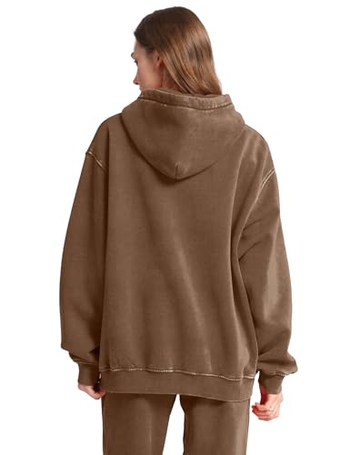 Image of FAIABLE Womens Oversized Acid Wash Hoodie Unisex Heavyweight Cotton Hoodies Fleece Vintage Washed Sweatshirt Women Men