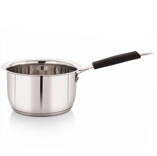Image of PANCA Stainless Steel Sauce Pan for Tea & Milk, 16cm Triply Bottom Chai Pan with Handle, 1.6 Litre Induction Base Compatible Cooking Pot for Boiling, Sauce (Induction Bottom Capsule Bottom)