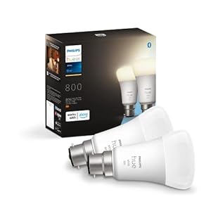 Philips Hue White LED Smart Light Bulb 2 Pack [B22 Bayonet Cap] Warm White – for Indoor Home Lighting, Compatible with Amazon Alexa Devices