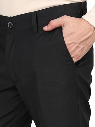 Image of CHKOKKO Men Mid Rise Slim Fit Solid Regular Trouser
