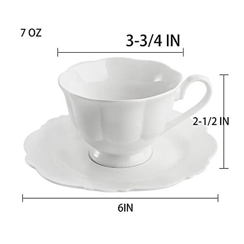 Jucoan Set Of 6 Porcelain Tea Cups And Saucers, Bone China Tea Cup Set, 7 Oz White Porcelain Tea Set, Coffee Cups, Espresso Cups For Latte, Cappuccino, Tea #TOP2