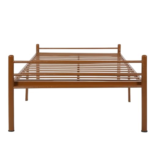 Image of Nivo Metal Extra Single Size Bed Without Storage | Wrought Iron Single Bed with Headboard & Footboard| Sturdy Powder Coated Platform Cot for Bedroom (Nivo Brown)