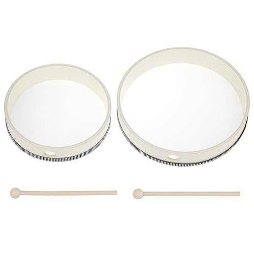 image for QWORK Hand Drum Percussion Wood Frame Drum with Stick, 10 Inch 8 Inch 