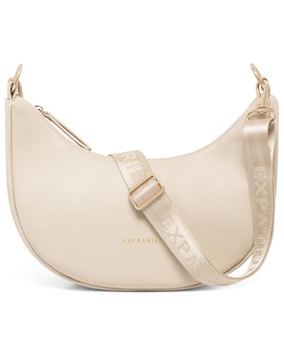 Expatrié Sac Bandoulière Femmes Beige - Lea Small - Half Moon Bag - Sac Banane avec Sangle Réglable - Sacoche Demi Lune en Cuir Végétalien - Imperméable