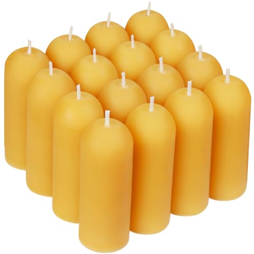 Natural Beeswax Emergency Candles Long Lasting Burning for Outdoor Indoor Emergency Power Outages - Pack of 15 - Yellow Thin Bees Wax Pillar Candle