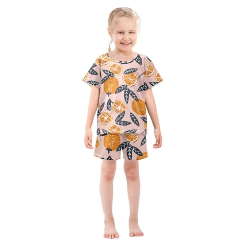 ALAZA Orange Fruit Leaf Pajamas Short Sleeve 2 Piece Sleepwear Top and Bottom Pajama Set Unisex3