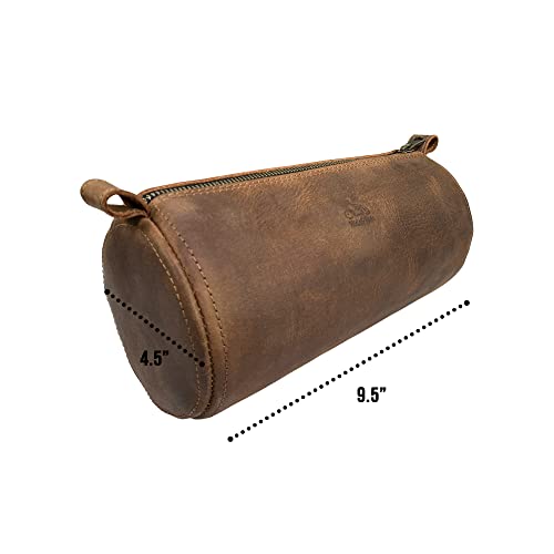 Hide & Ride, Rustic Barrel Tool Bag For Motorcycle Handmade From Full Grain Leather - Handlebar Bag For Bikers With Adjustable Straps, Motorbike Pouch - Bourbon Brown #TOP5