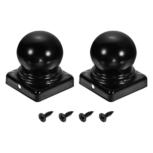 sourcing map Lot de 2 capuchons de poteau de clôture de 5,1 x 5,1 cm, capuchons de poteau en fer étanches avec vis pour extérieur carré, métal, bois, clôture, terrasse, boîte aux lettres, patio, noir