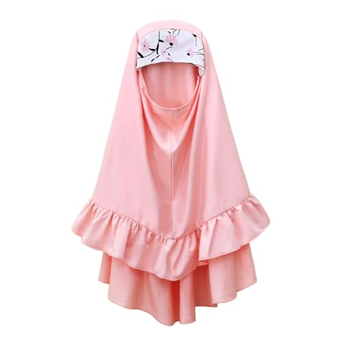 Prayer Dress for Girls Muslim Kids Islamic Floral Dresses Toddler Modest Outfit Ruffle Maxi Abaya Full Length Robe with Hijab2