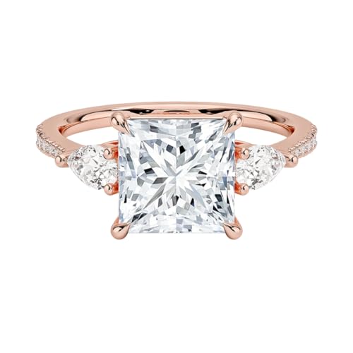 2 CT Princess Cut Lab Grown Diamond Three Stone Accented Engagement Ring