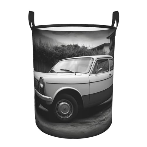 classic car print Circular Hamper Waterproof Storage Bin Organizer Basket Laundry Hamper With Handles For Clothes Toys Small