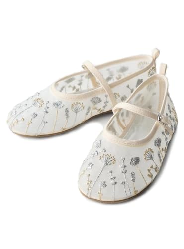 Image of Mesh Ballet Flats for Women Embroidered Floral Mary Jane Flats Round Toe Slip On Ballerina Shoes Comfortable Casual Daily Dress Flat Shoes