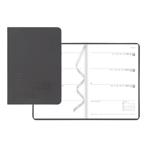 Letts of London® 2026 Conscious Evergreen Weekly/Monthly Planner, 12 Months, January to December, A5 Size, 8.25" x 5.875", Sewn Binding, Embossed Cover, Multilingual, Slate (C082551-26)