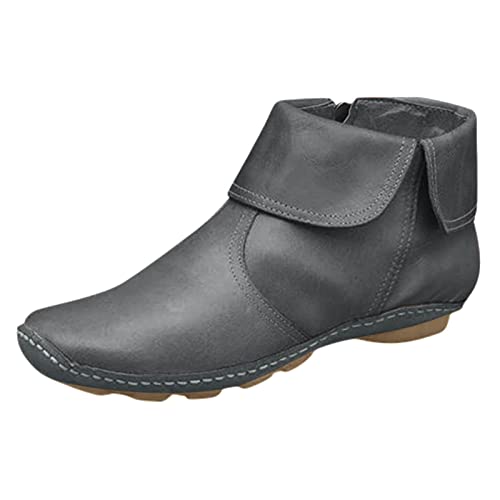 MJGkhiy Damen-Winterstiefeletten Angebot Chelsea Mode Snow Boots Amphibien Knöchel Boot Bequeme Chelsea Boots Reißverschluss Schnürsenkel Stiefel Damen Herbst 2023, grau, 39 EU