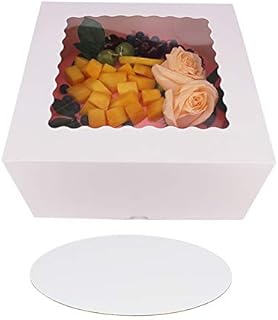 ZMCYN 10 × 10 × 5 Inch White Cake Boxes with Window, Extra 10 Cake BoardsDurable Square Cake Boxes for Food, Bulk Cake Box for Birthday, Parties and Weddings (10 Pack)