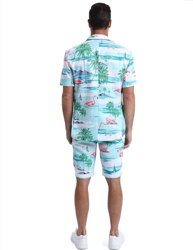 Men's 3-Piece Hawaiian Suits for Tropical Beach Party, Short Sleeve Blazer & Shorts & Tie2