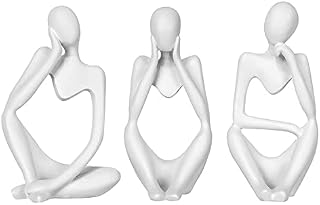 Nordic Thinker Statue Abstract Thinker Sculpture 3Pcs Resin Thinker Figurine Handmade Thinker Ornament Modern Crafts Art (White)