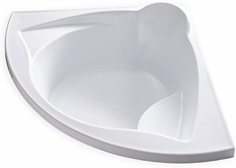 ME6060 - Modern Acrylic Fiberglass Soaking Corner Bathtub for Small Bathrooms - White Rounded Triangular Acrylic Tub - Features Built-in Seat - Deep Relaxing Soak - 60"L x 60"W x 19"H