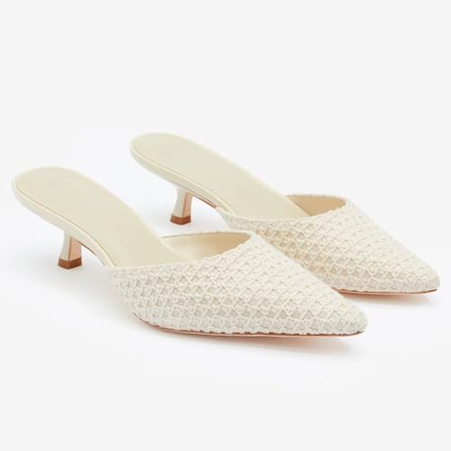 KISSASA Slingback Kitten Heels Mules for Women Pointed Toe Breathable Mesh Slip on Heeled Sandals Backless Pumps2