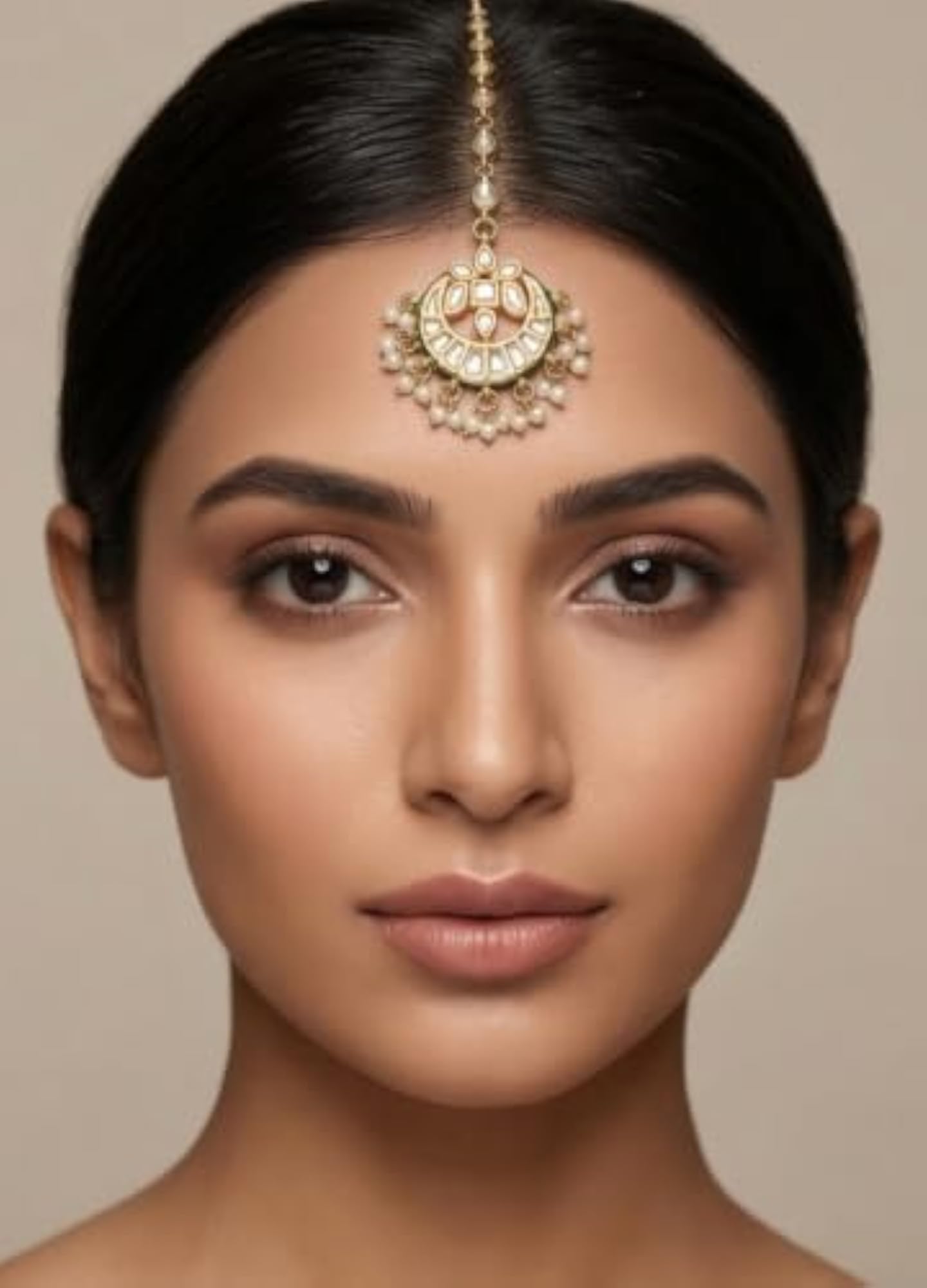 Kundan Pearl Maang Tikka with Green Meenakari Work