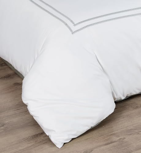 Majestic Giftware Madison Linen 4 Pcs Twin Size Bedding Set (BL56-T-4pcs) Riviera - Gray 400 TC Cotton Sateen Durable & Washable | 1 Fitted Sheet, 1 Duvet, 2 Pillowcases - Noble Collection