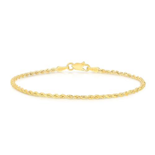 Floreo 10k Yellow Gold 2.5mm Diamond Cut Lite Rope Chain Bracelet or Anklet