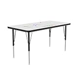 Correll 24'x48' Rectangular, Classroom Dry Erase/Markerboard Top Activity Table, Height Adjustable (19'-29), White Durable High Pressure Laminate, School Furniture, Made in The USA