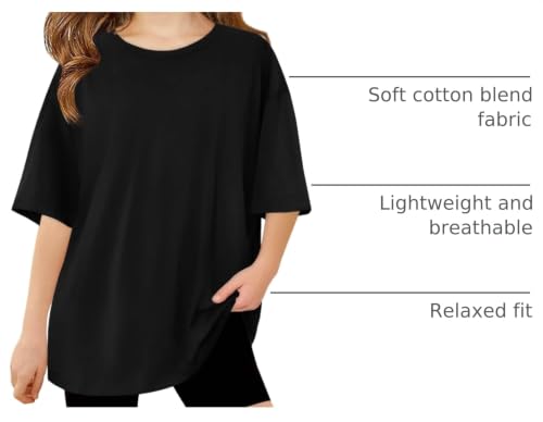 Image of Haloumoning Girls Short Sleeve T-Shirts | Kids, Summer,girls shirts,versized t shirts,Girls T-Shirts,Oversized Tops, Casual Crewneck, Basic Tees 5-14Y