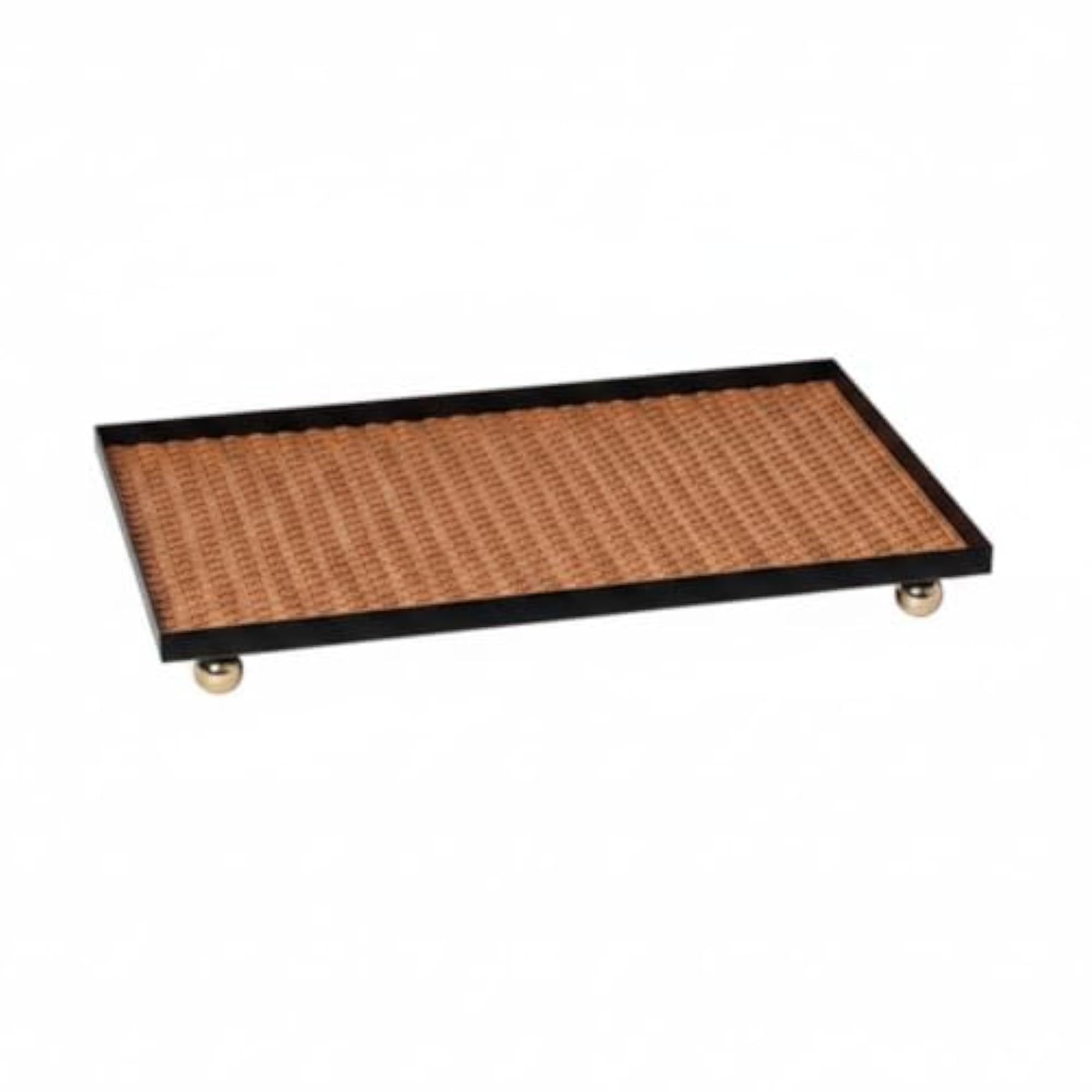 Faux Leather Rectangular Tray with Ball Feet, Home Decor