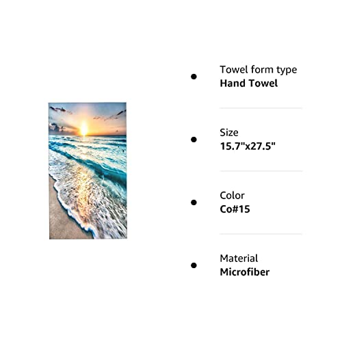 Covasa Hand Towels For Bathroom,Set Of 2,Tropical Sea Beach Ocean Waves Seaside Scene Island Hawaiian Sunrise Theme,Microfiber Soft Highly Absorbent Face Towel For Hotel Spa,15.7"X27.5" #TOP7
