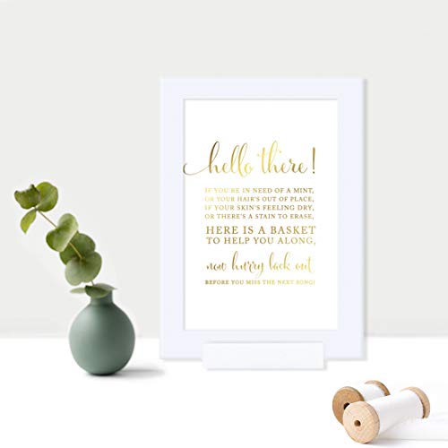 Andaz Press Framed Wedding Party Signs, Metallic Gold Ink Print, 4X6-Inch, Bathroom Basket Sign, 1-Pack, Includes Frame #TOP1