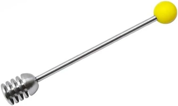 Honey Dipper Stainless Steel Grooved Drizzle Wand with Yellow Handle Ball, 1 Piece, for Honey, Syrup, Jam, Tea or Coffee, Controlled Pouring and Easy Rinse