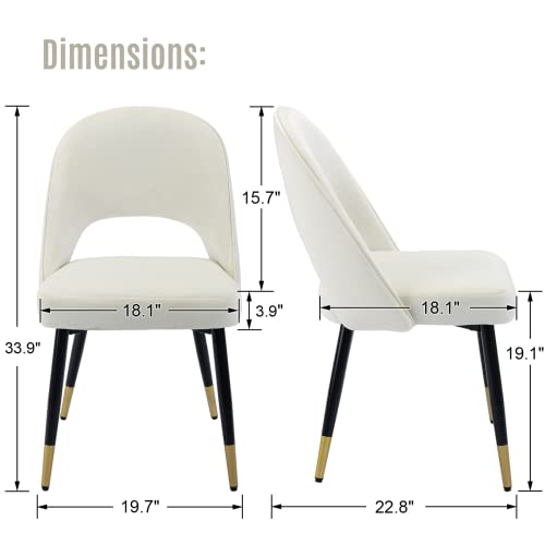 Lukealon Classic Velvet Dining Chairs Set Of 2, Upholstered Open Back Kitchen Chairs With Metal Legs Armless Side Chairs Mid Century Dinner Chairs For Dining Room, Beige #TOP1