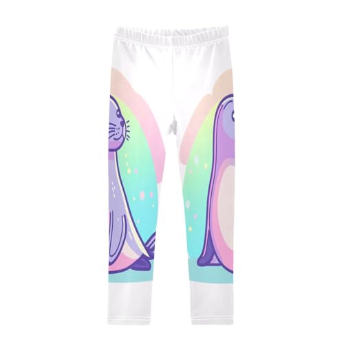 Colorful Cartoon Seal Girls Casual Leggings for Kids Printed Long Pant Bottoms Stretch and Soft