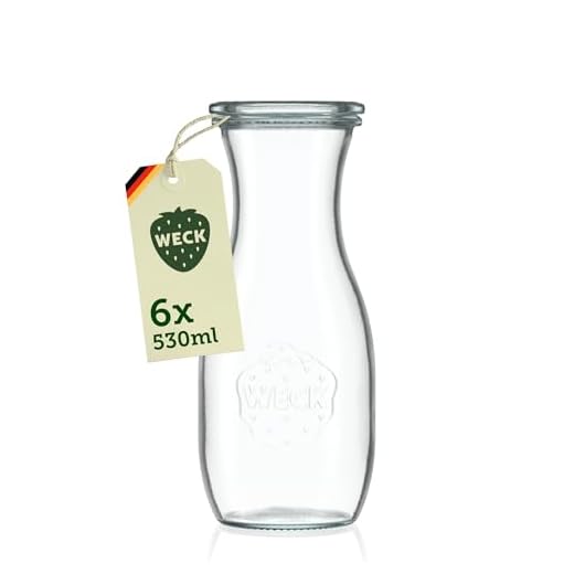 Weck Glaskaraffe 500ml – 6er Set – Trinkflasche aus Glas mit Glasdeckeln zum Befüllen – als Wasserflasche, Glaskaraffe mit Deckel oder zum Einkochen & Verschenken