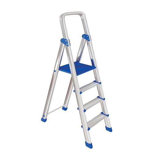 Leonardo Fai Da Te - scala pieghevole in alluminio 3+1 portata 150 kg EN 131 - scala antiscivolo in...