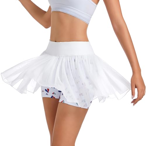 Image of Ibeauti Womens Mini Flowy Skort High Waisted Pleated Tennis Golf Skirts Mesh Ruffler Athletic Skirt with Shorts Pockets