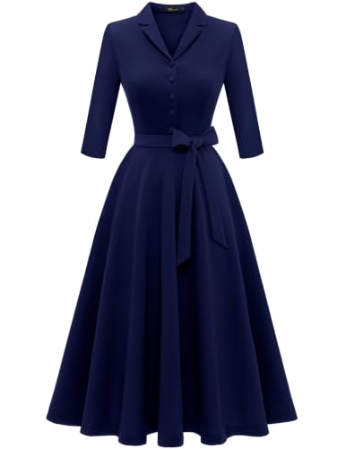 Wedtrend Womens Retro Dress A Line Audrey Hepburn 1940s Dresses for Women 3/4 Sleeve Vintage Work Dress 1930s Inspired Dresses WTP30001CXNavyS