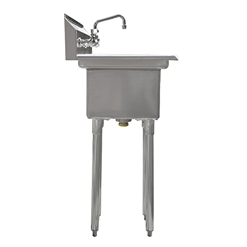 Image of AmGood Stainless Steel Prep & Utility Sink | 304 Stainless Steel | NSF | Restaurant, Kitchen, Laundry, Garage (Bowl Size: 10 inchx14 inchx10 inch + Faucet + Right Drainboards)