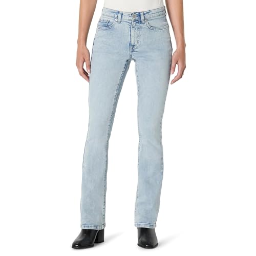 Amazon Essentials Jeans de Talle Medio para Mujer, de Corte Alto, elásticos, Corte de Bota, Color Hielo Lavado Claro, Talla 10