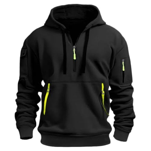 MakingDa Sweat A Capuche Homme Felpa Chaud Polaire 1/4 Zippé Poches Hoodie Pull Haut de Survetement Ado Hood Manches Longues Sweatshirt Hiver Sudadera Noir XXXL