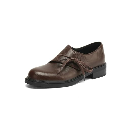 Mocassini Stringati Speciali da Donna con Cinturino a Fiocco Tondo Punta Chiusa Abito Appartamenti Bassi Tacchi a Blocco grossi Slip on Scarpe da Ufficio Casual,Marrone,42 EU