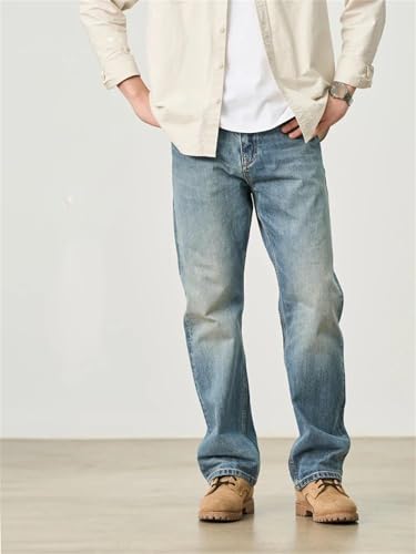 Men's Cotton High Waist Fabric Washed Vintage Jeans Casual Baggy Wide Leg Jeans with Pockets2