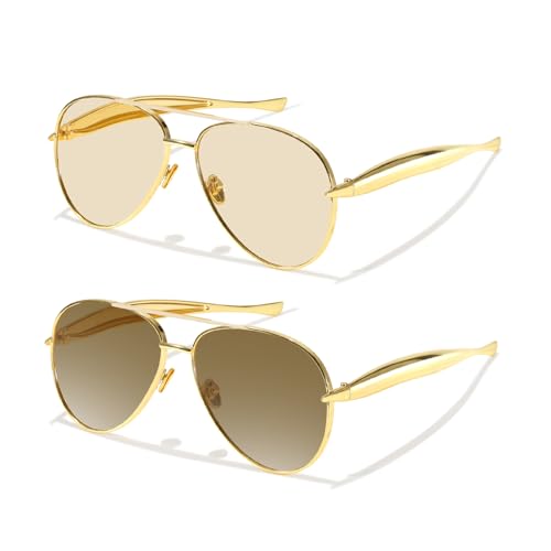 FIMILU Aviator Sunglasses for Women, Trendy Designer Shades Metal Frame Oversized Sun Glasses with UV400 Protection (2 Pack)