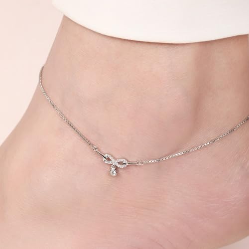Image of ZAVYA 925 Sterling Silver Cubic Zirconia Infinity Rhodium Plating Chain Anklet (Single) | Gift for Women & Girls | 1 Year Plating Warranty