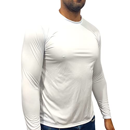 Camisa Uv 50+ Blusa Masculina Térmica Manga Longa Proteção Solar (M, Branco)