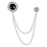 PATIKIL Gem Chain Brooch Pins, Hanging Chain Brooch Suit Pin Tassel Round Crystal Badge Lapel Collar Pins for Women Men Shirts Tuxedo Scarf, Silver Tone(Black)
