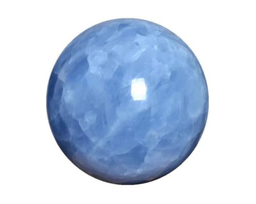 StoneStory Blue Celestite Crystal Sphere Ball with Wood Stand Large Healing Crystals Sphere Sculpture Home Office Decoration Fengshui Meditation Healing 90mm 3.54'' (Blue Celestite,3.54 in )